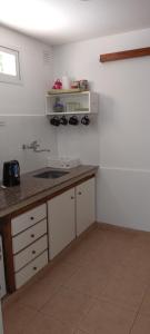 eine Küche mit einer Spüle und einer Arbeitsplatte in der Unterkunft Jugueze Tres Arroyos No tiene cochera in Tres Arroyos