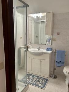 bagno con lavandino e doccia di Demetra Apartment Sperlonga a Sperlonga