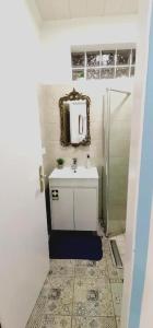 uma casa de banho com um lavatório e um espelho em Home & Flower - Private bedrooms Funchal no Funchal