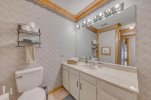 a bathroom with a toilet and a sink and a mirror at Home Near Lincoln National Forest with Private Sauna in Cloudcroft +26 photos