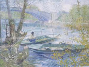 uma pintura de dois homens em barcos na água em Appartement 3 pièces RER C proche Paris Les Grésillons em Asnières-sur-Seine