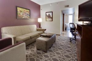 sala de estar con sofá y TV de pantalla plana en Drury Inn & Suites San Antonio Northeast en San Antonio