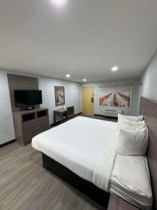 a bedroom with a large bed and a flat screen tv at SureStay Hotel by Best Western Childress in Childress