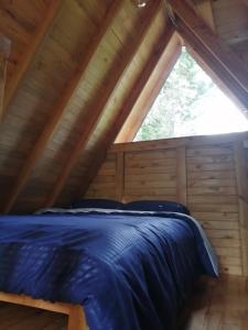a bed in a cabin with a large window at Sanary in Guarne