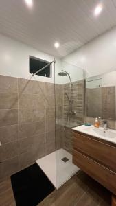 a bathroom with a shower and a sink at chambre et table d’hôte au Diamant in Le Diamant