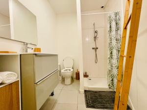 a small bathroom with a toilet and a shower at Appartement Ferrero in Angoulême