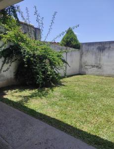 un patio con una pared de retención y un seto en Dulce Hogar en San Miguel de Tucumán