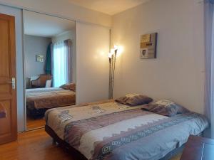 a bedroom with a bed and a mirror at Maison avec jardin, terrasse et parking proche plage - FR-1-239-772 in Urrugne