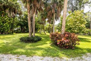 un parque con palmeras y flores en el césped en Relaxing Modern Farmhouse in Jupiter Farms. Family-and Dog-friendly!, en Jupiter