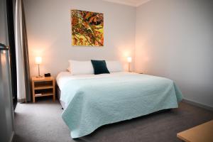 a bedroom with a bed and a painting on the wall at Mansfield Apartments in Mansfield