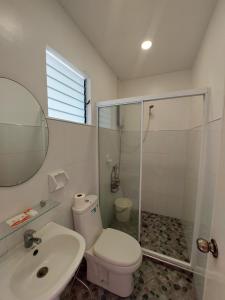 a bathroom with a toilet and a sink and a shower at Avila's Horizon Dive Resort Malapascua in Malapascua Island