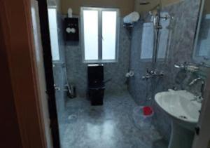 ein Badezimmer mit einem Waschbecken, einem WC und einem Spiegel in der Unterkunft La Colline Resort Nagaland in Kohīma