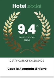 Certifikát, hodnocení, plakát nebo jiný dokument vystavený v ubytování Casa La Asomada El Hierro