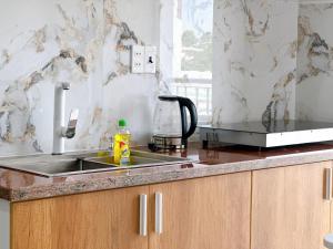 a kitchen with a sink and a counter top at Milan Homestay - Milanesa Hotel and Apartment in Vung Tau