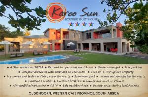 un prospectus pour une maison d'hôtes de caractère bien exposée dans l'établissement Karoo Sun Boutique Guest House, à Oudtshoorn