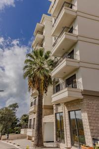 a building with a palm tree in front of it at Hotel Pharos in Bar