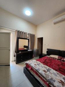 a bedroom with a bed and a large mirror at Couple room with attached bathroom in Dubai