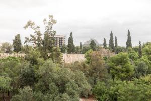 a forest of trees with a building in the background at Zeus Temple view 2BD Apartment by UPSTREET in Athens