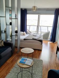 a bedroom with a bed and a living room at Appartement T1 Marseille Prado Chanot Plage in Marseille
