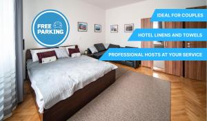 A bed or beds in a room at BumbleBee Apartment with AC