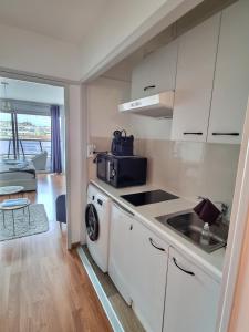 uma cozinha com um lavatório e um fogão forno superior em Appartement T1 Marseille Prado Chanot Plage em Marselha