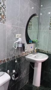 a bathroom with a sink and a mirror and a toilet at Kefilyan Family Hotel in Haghpat