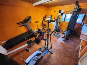 een uitzicht op een fitnessruimte met cardio-apparatuur bij Chambres dans Maison à Herblay sur seine in Herblay
