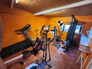 een uitzicht op een fitnessruimte met cardio-apparatuur bij Chambres dans Maison à Herblay sur seine in Herblay