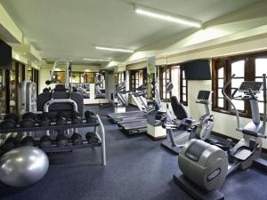 une salle de sport avec de nombreux tapis roulants et machines dans l'établissement Fairmont Mount Kenya Safari Club, à Nanyuki