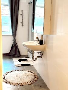 uma casa de banho com um lavatório e uma janela em Wohnung in Graz - city center em Graz