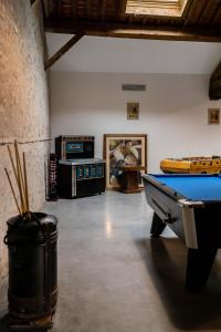 a room with a pool table in a room at Gîtes du Castell de Blés in Saint-Génis