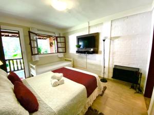 a bedroom with a large bed and a television at Espaço Viverde Penedo in Penedo