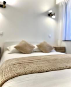 1 dormitorio con 2 almohadas en T2 Hyper centre 3 étoiles Rue du Casino, en Aix-les-Bains