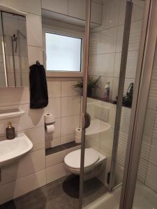 a bathroom with a toilet and a sink at Wohlfühloase Mönchengladbach 1 in Mönchengladbach