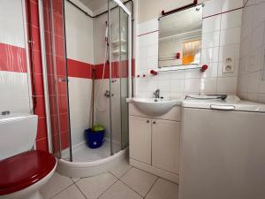 a bathroom with a shower and a toilet and a sink at Maison avec cour, à 25m de la plage, proche centre et commerces - FR-1-197-573 in Les Sables-dʼOlonne