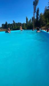 un grupo de personas nadando en el agua azul en Parcela Vista Hermosa, 