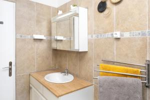 een badkamer met een wastafel en een spiegel bij L'Ambre - Appt au cœur de la Normandie in Brionne