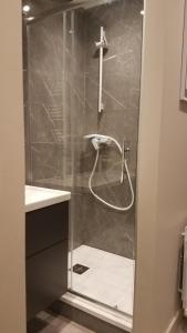 a shower with a glass door in a bathroom at Ainay/centre Lyon/un cocon ! in Lyon