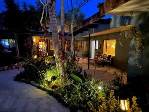 a garden in front of a house at night at Vista Grande Resort - A Gay Men's Resort in Palm Springs