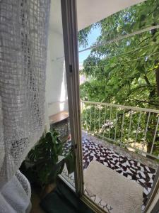 a glass door with a view of a balcony at Квартира на Заньковецкой in Uzhhorod +11 photos