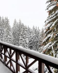einen schneebedeckten Wald mit schneebedeckten Bäumen in der Unterkunft Pansion Čarolija Vlašić in Šišava