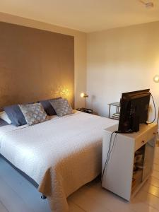 a bedroom with a bed and a tv on a table at The Superstay Boutique guestroom in Amsterdam