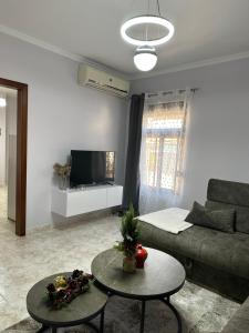 - un salon avec un canapé et une télévision dans l'établissement Cozy and spacios apartment in Ish Blloku, à Tirana