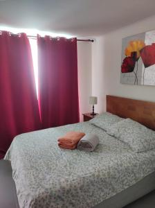 a bedroom with a bed with two pillows on it at Alojamiento en la Serena - Chile in La Serena