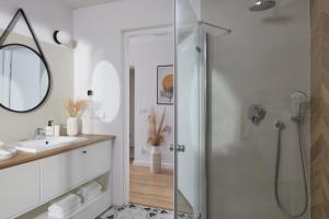 a bathroom with a shower and a sink at Oh Deer! in Jelenia Góra +24 photos