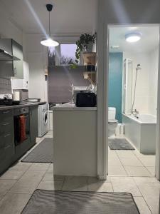 a kitchen with a sink and a toilet in it at Reservoir Retreat in Birmingham