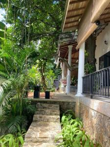 a porch of a house with trees and plants at Wija House - Unawatuna in Unawatuna