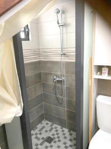 een douchecabine in een badkamer met een toilet bij Maison de 2 chambres avec vue sur la ville jardin clos et wifi a Saint Louis a 8 km de la plage in Saint-Louis