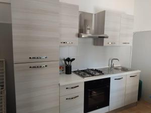 een kleine keuken met een fornuis en een wastafel bij Villa Dolce in Campomarino