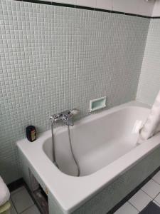a bath tub with a shower in a bathroom at City Break - Room Chambre Geneva in Annemasse